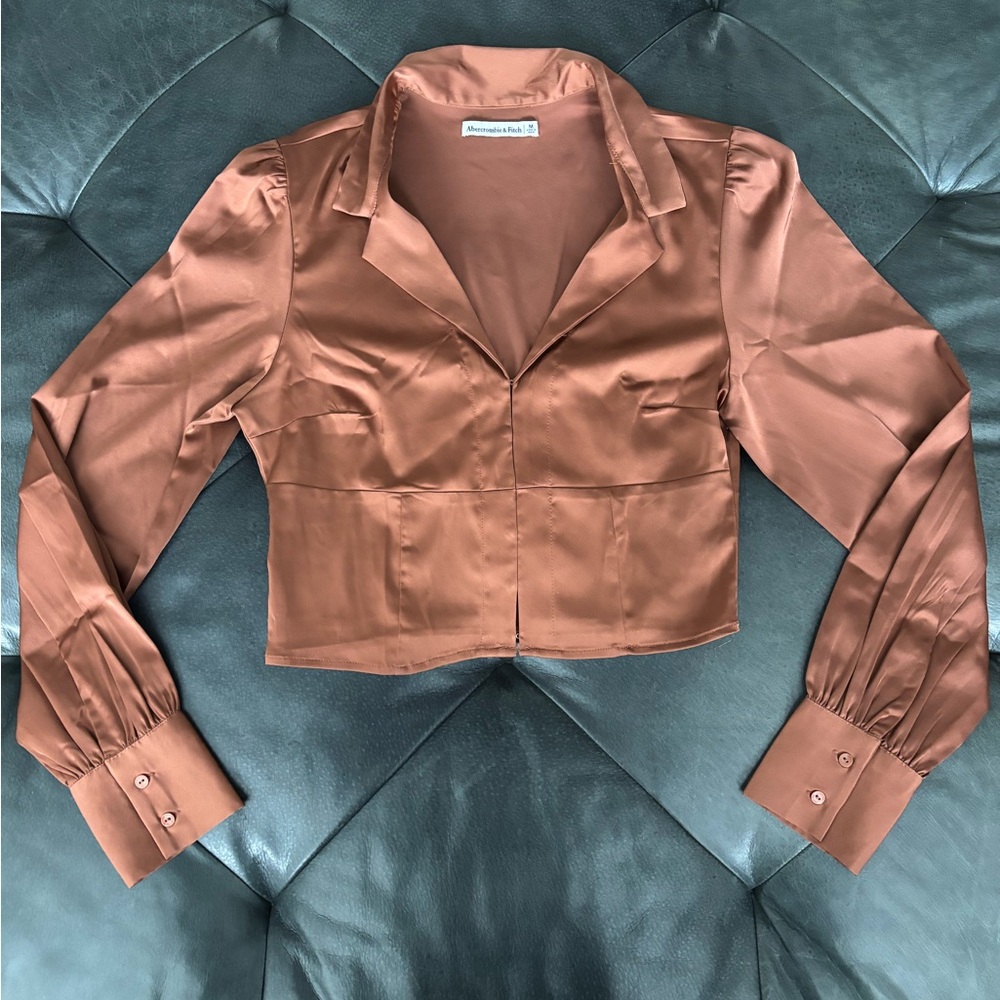 Abercrombie & Fitch Satin Corset Collared Shirt